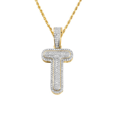 yellow Diamond Letter T Pendant in 10k Yellow Gold 0.24 ctw